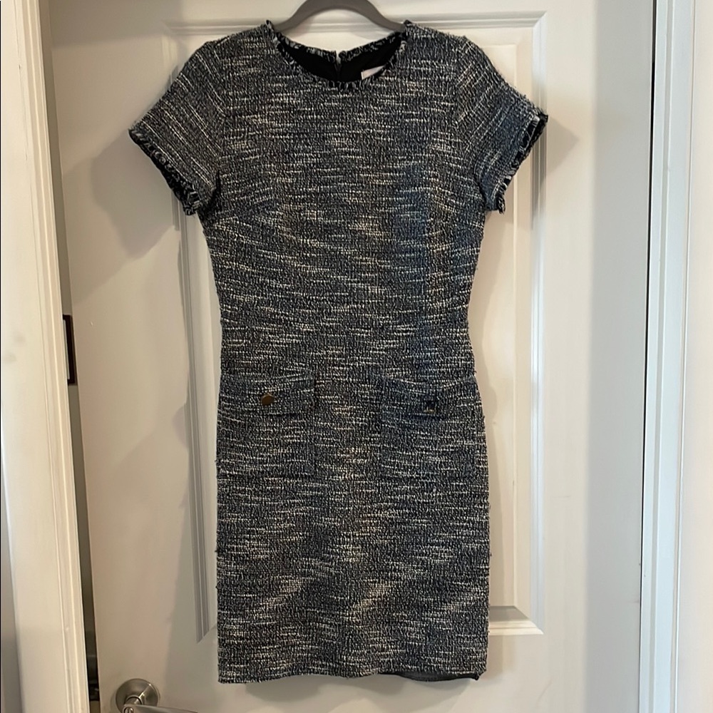 LOFT Navy and White Sheath Knit Dress Crew Neck